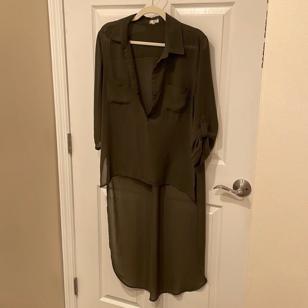 🫒 Eyeshadow Army Green Hi-Low Tunic Dress